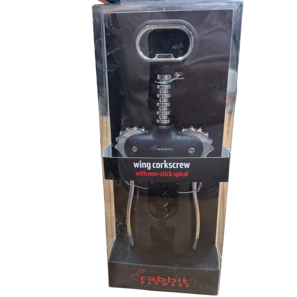 Rabbit Barware Wing Corkscrew with Non-Stick Spiral Metrokane W4041 Black Chrome